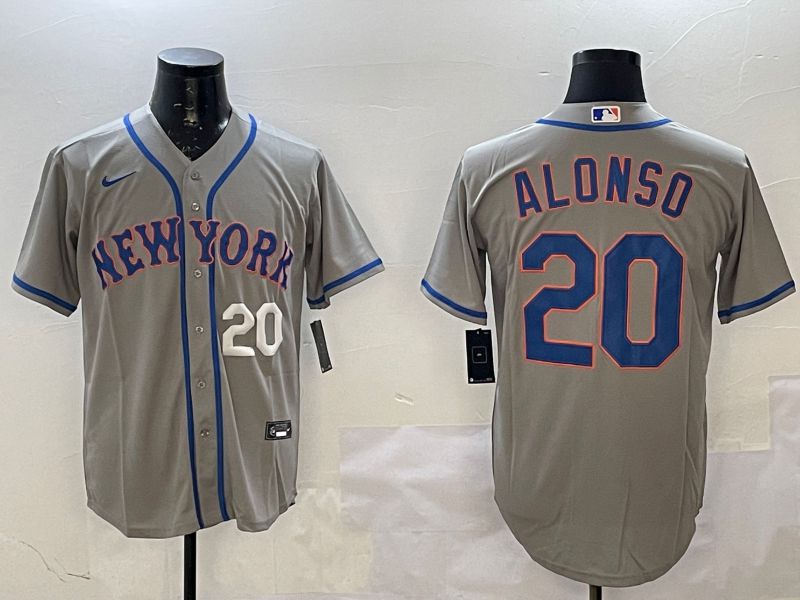 Men New York Mets 20 Alonso Grey Game 2025 Nike MLB Jersey style 3